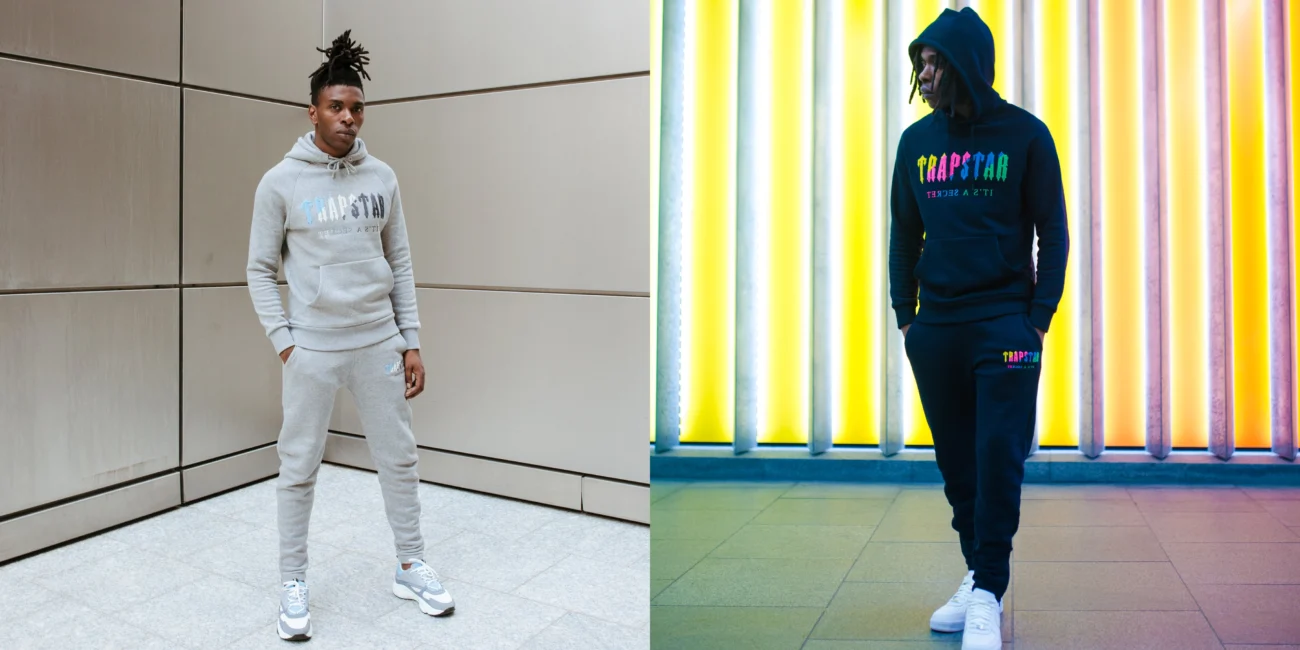 trapstar tracksuit outfit ideas with street style and studio look sneakers styling guide